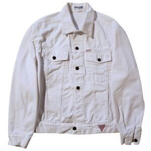 Vintage 80s Guess Marciano Denim Jacket White Womens L 100% Cotton Made In USA
